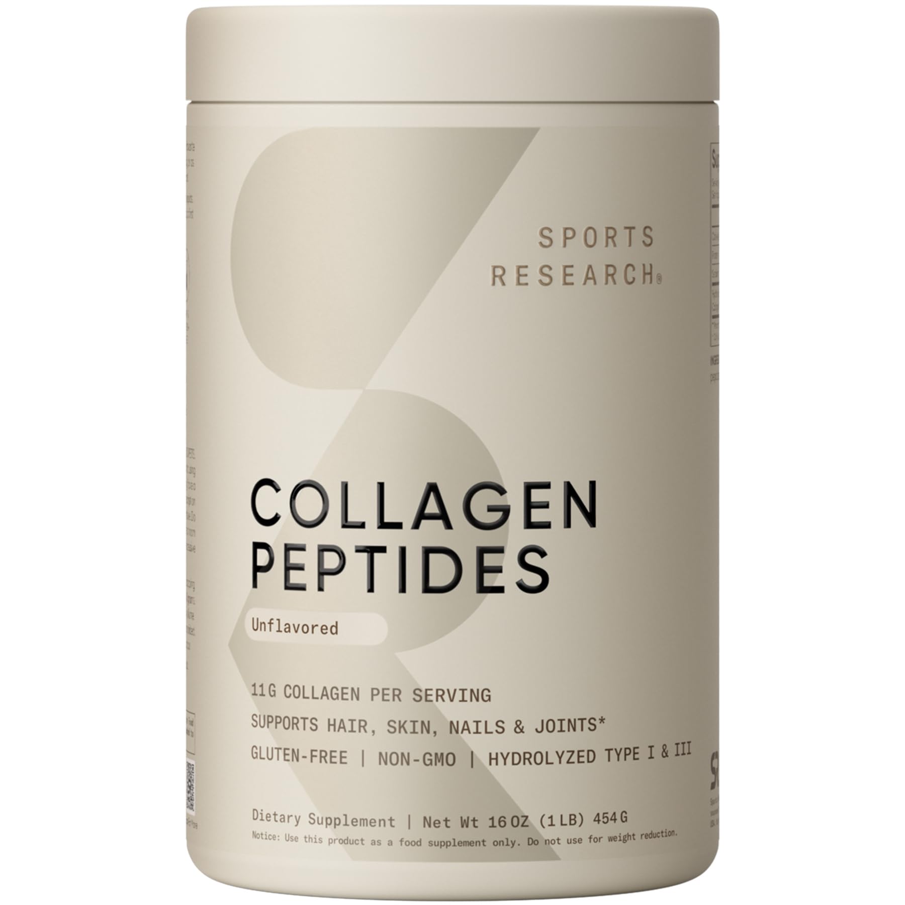 Sports Research Grass-Fed, Certified Paleo Friendly, Non-GMO and Gluten-Free Unflavored Collagen Peptides Powder (16 oz) pack may vary