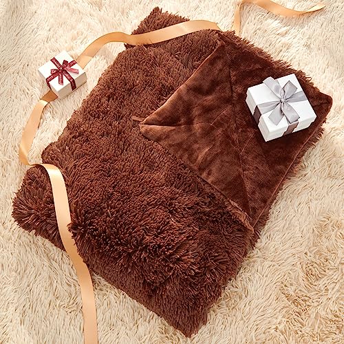 GONAAP Fuzzy Faux Fur Throw Blanket Twin Size Coffee Super Soft Cozy Plush Fuzzy Shaggy Blanket for Couch Sofa Bed (Coffee, Twin(60"x80"))