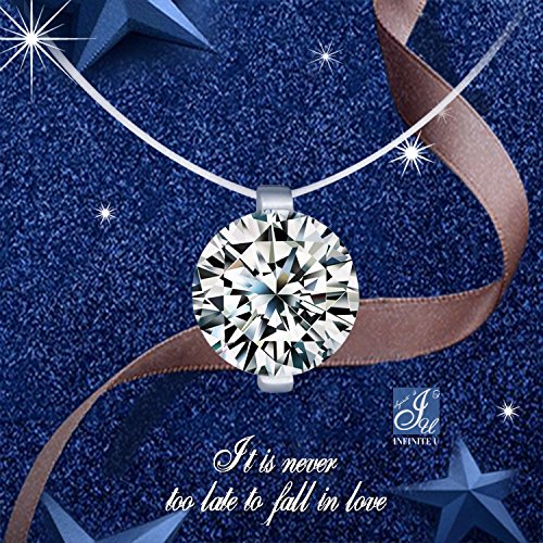 Solitaire Pendant 925 Sterling Silver Cubic Zirconia CZ with Transparent Chain Necklace for Women3