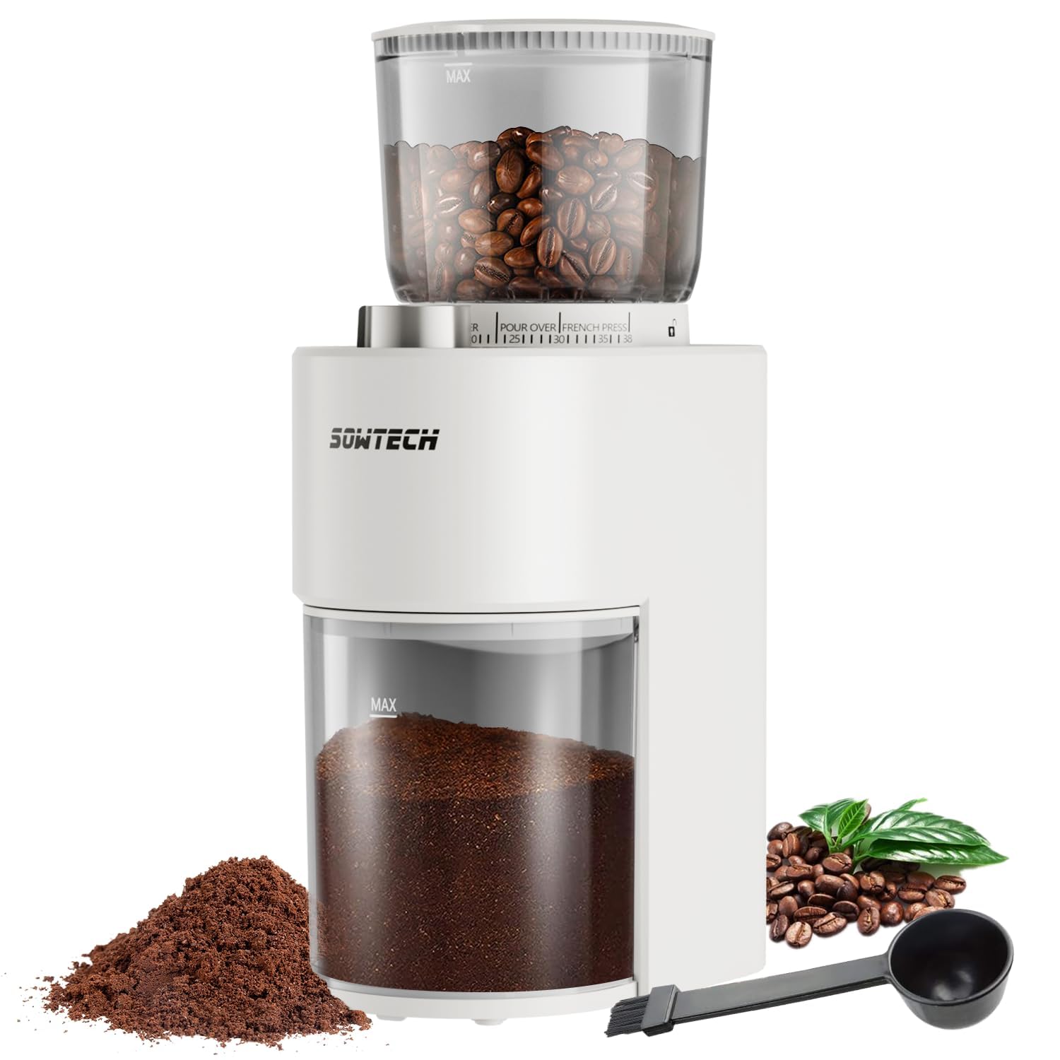 Conical Burr Coffee Grinder, Adjustable Burr Mill with 38 Precise Grind Setting, precision timer, for Espresso/Drip/Pour Over/Cold Brew/French Press Coffee Maker(Beige)