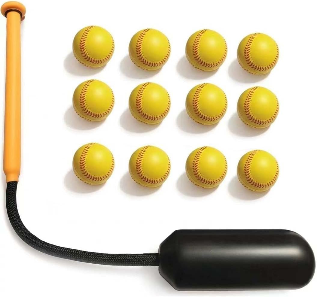 The Yellow Baseball Rope Swing Training bat Comes with 12 Training Balls and 1 bat