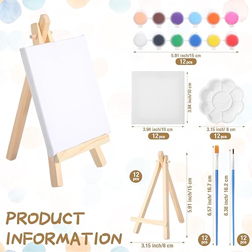 Miniatura 2 de Qilery Juego de 12 piezas de pintura acrílica, mini lienzo estirado con caballete, tiras de pinturas acrílicas, pinceles, paleta, juego de arte para