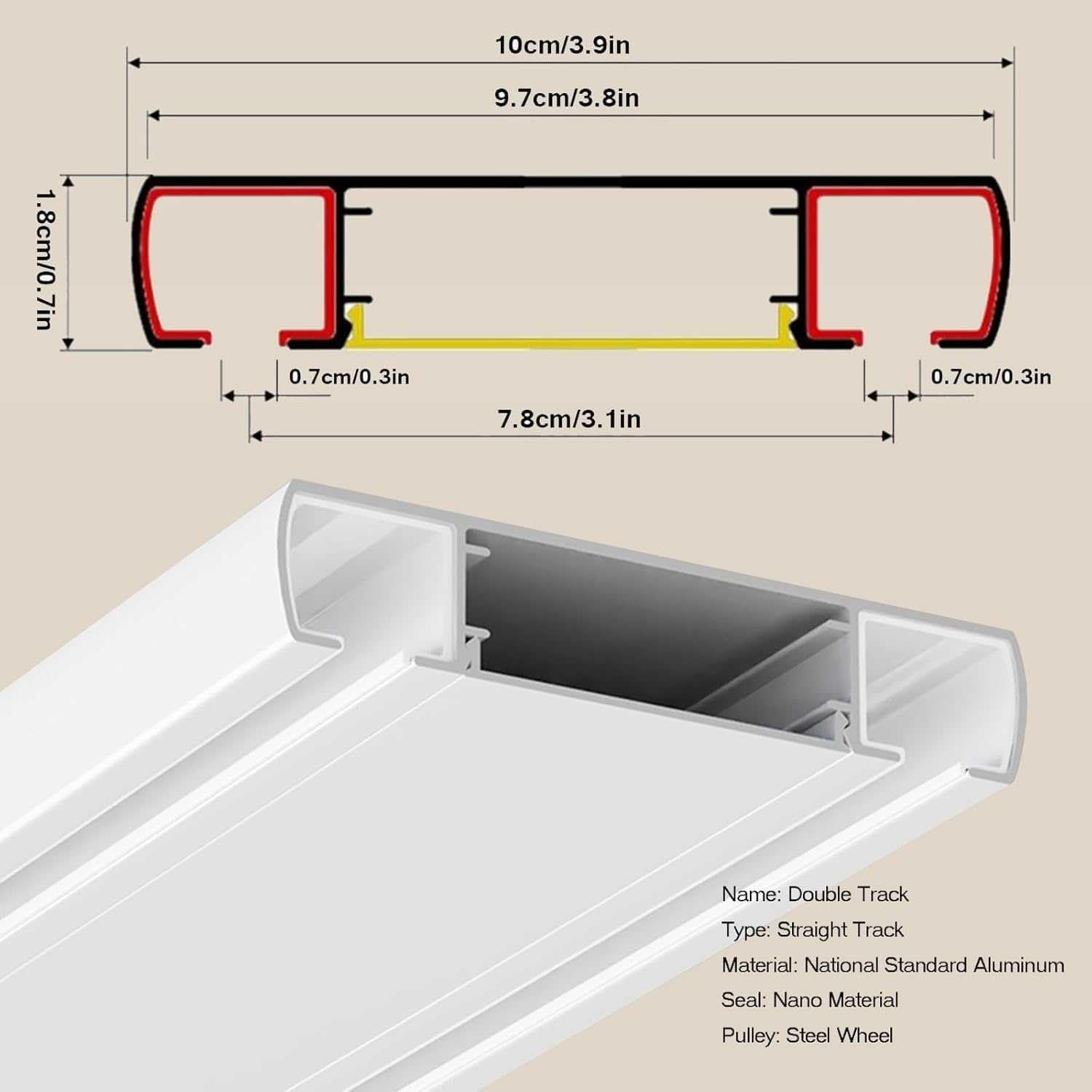 Robuste Doppelschürze – zusammengefügte Deckenhalterungsschiene für Wohn- und Schlafzimmer-Trennwand – Aluminiumlegierung, leiser Betrieb, einfache Installation