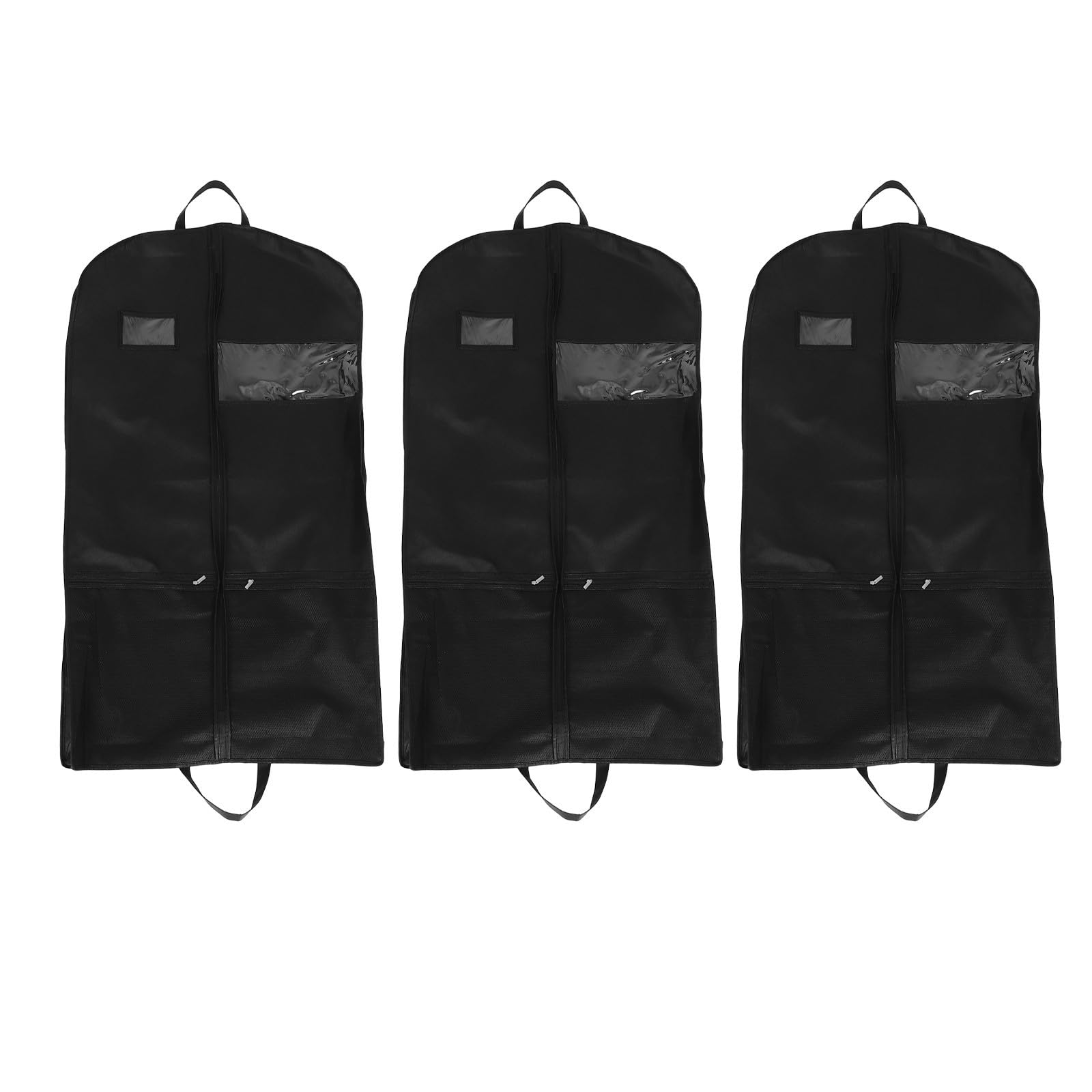 Abaodam Coperture per Abiti da Viaggio Nero 3 Pezzi in Materiale Non Tessuto Resistenti allo Strappo con Cerniera e Tasche Grandi per Organizzazione Armadio e Riponimento Cappotti Lunghi