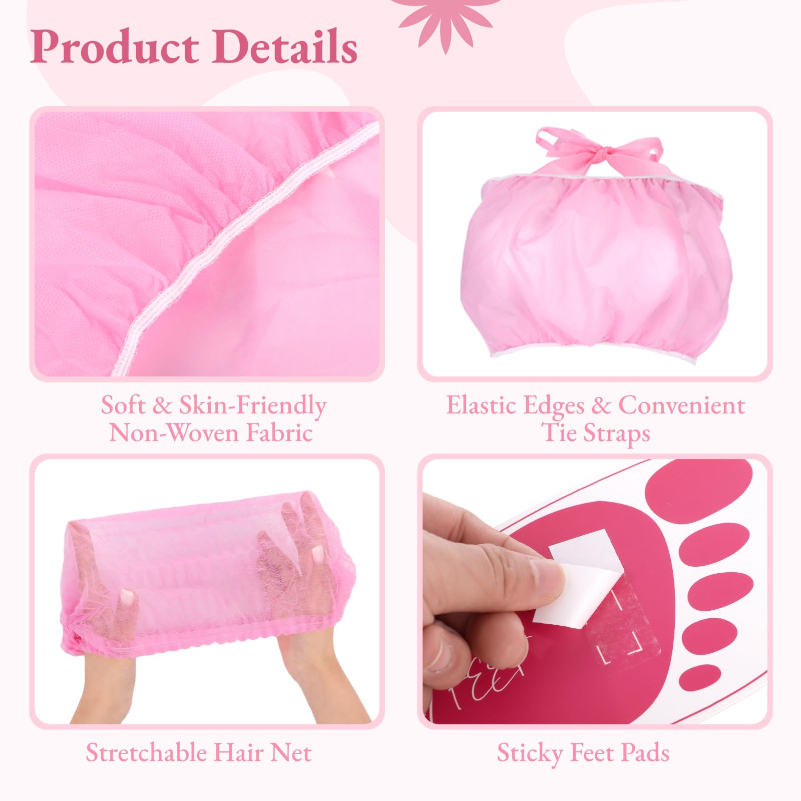Kit di accessori usa e getta per abbronzatura, 100 pezzi, con reggiseno, biancheria intima, cuffie per capelli, cuscinetti per piedi, kit per abbronzatura da spiaggia