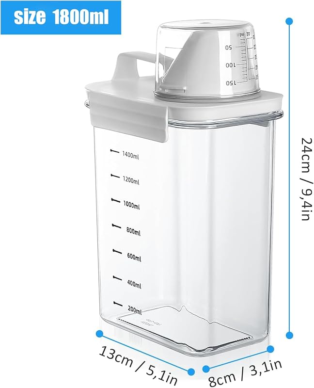 ACTIUSIS 1800ml Mosószer Tárolo Doboz Mosópor és Folyékony Detergent Tárolásához