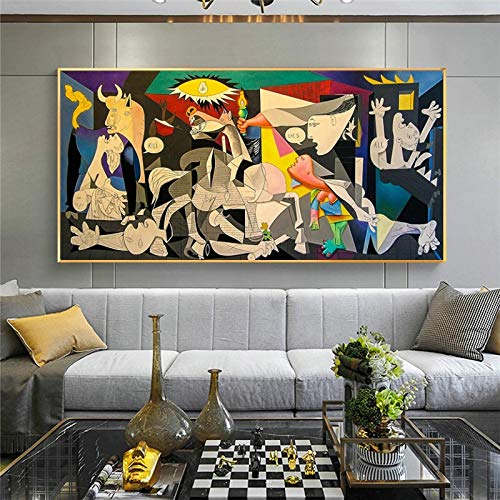 HYFBH Guernica By Picasso Canvas Paintings Reproductions Famous Canvas Wall Art Posters And Prints Pictures Home Wall Decor 30x60cm(12x24in) Inner Frame