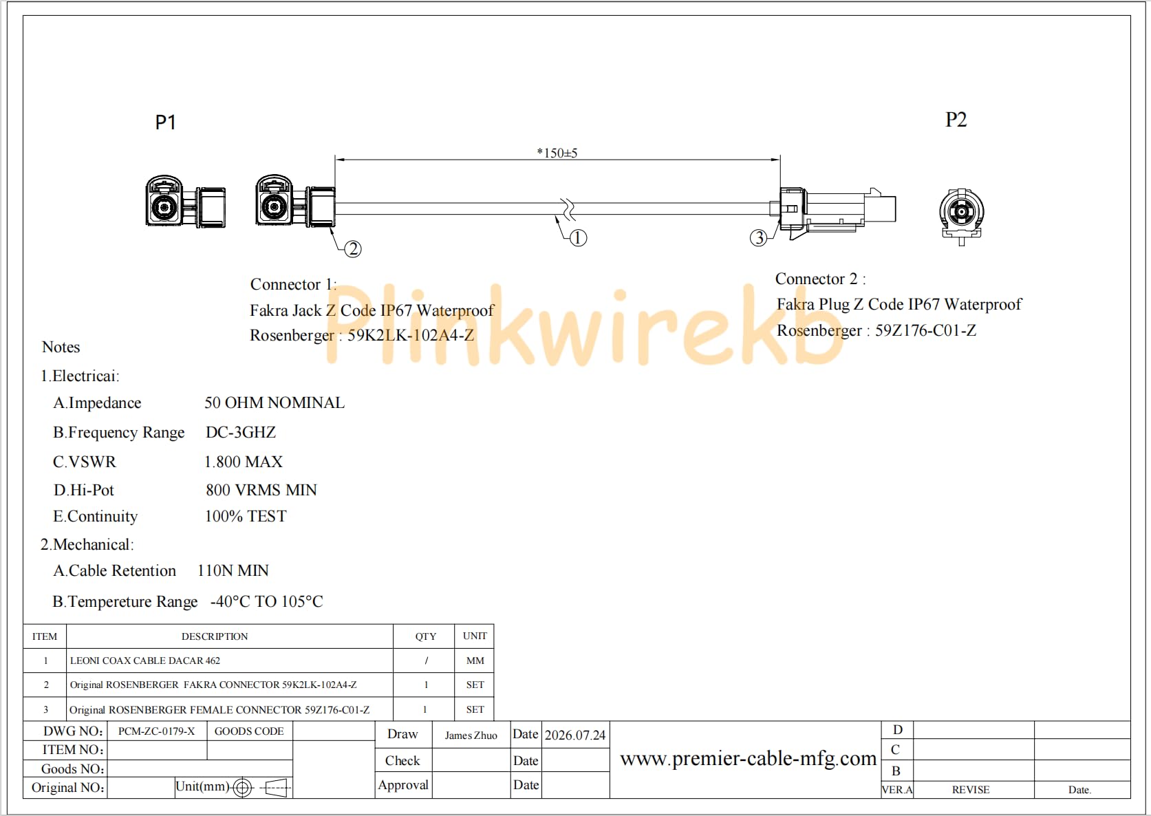 Fakra Câble coaxial coudé à 90° à gauche Code Z femelle vers mâle IP67 étanche 50 ohms Câble d'antenne RF automobile pour l'électronique du véhicule, connexion télématique GNSS CC jusqu'à 3 GHz 2 m
