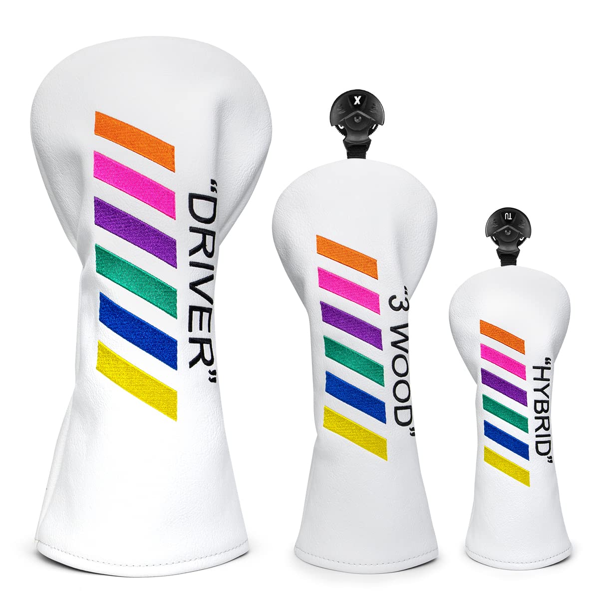 Montela Golf Head Covers,Rainbow Golf Club Headcover Golf Driver Cover Fairway Wood Cover Hybrid Head Cover 3 Wood Headcover Leather Golf Headcovers Fit Odyssey Scotty Cameron Callaway Taylormade