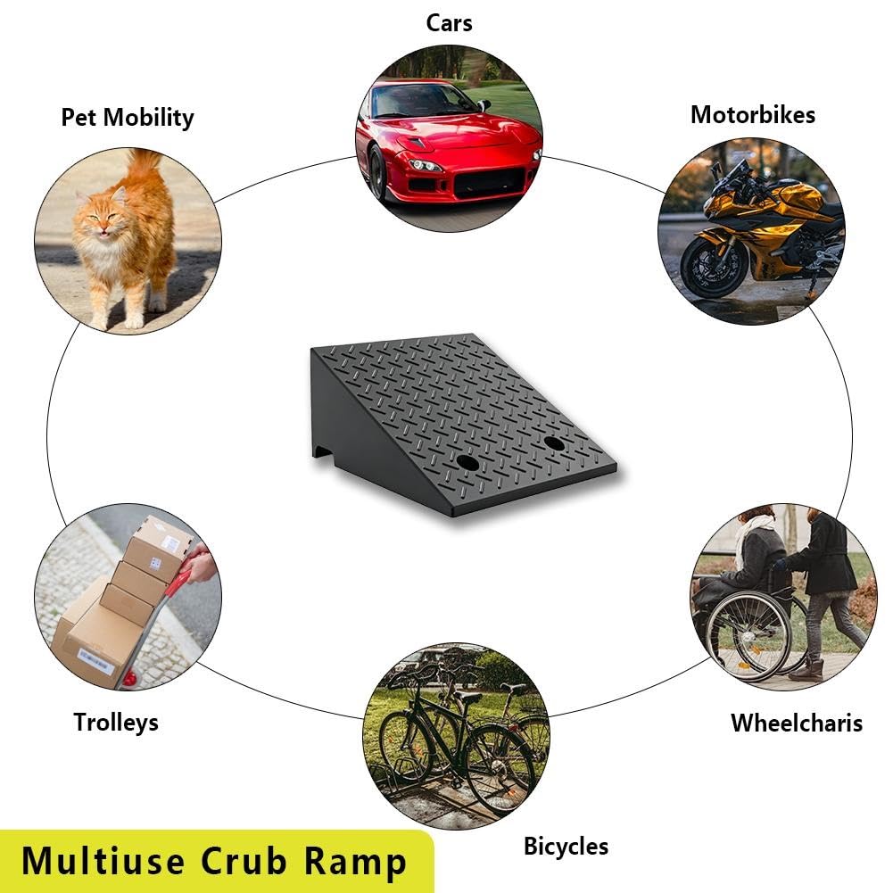 Rampa para Coche Antideslizante de 3000 KG Rampa Bordillo 17-22 cm Alto | Fácil Transporte, 1 Canal Carga, 2 Pernos de Extensión, para Moto, Silla de Ruedas, Andador(17cm/6.7" H)