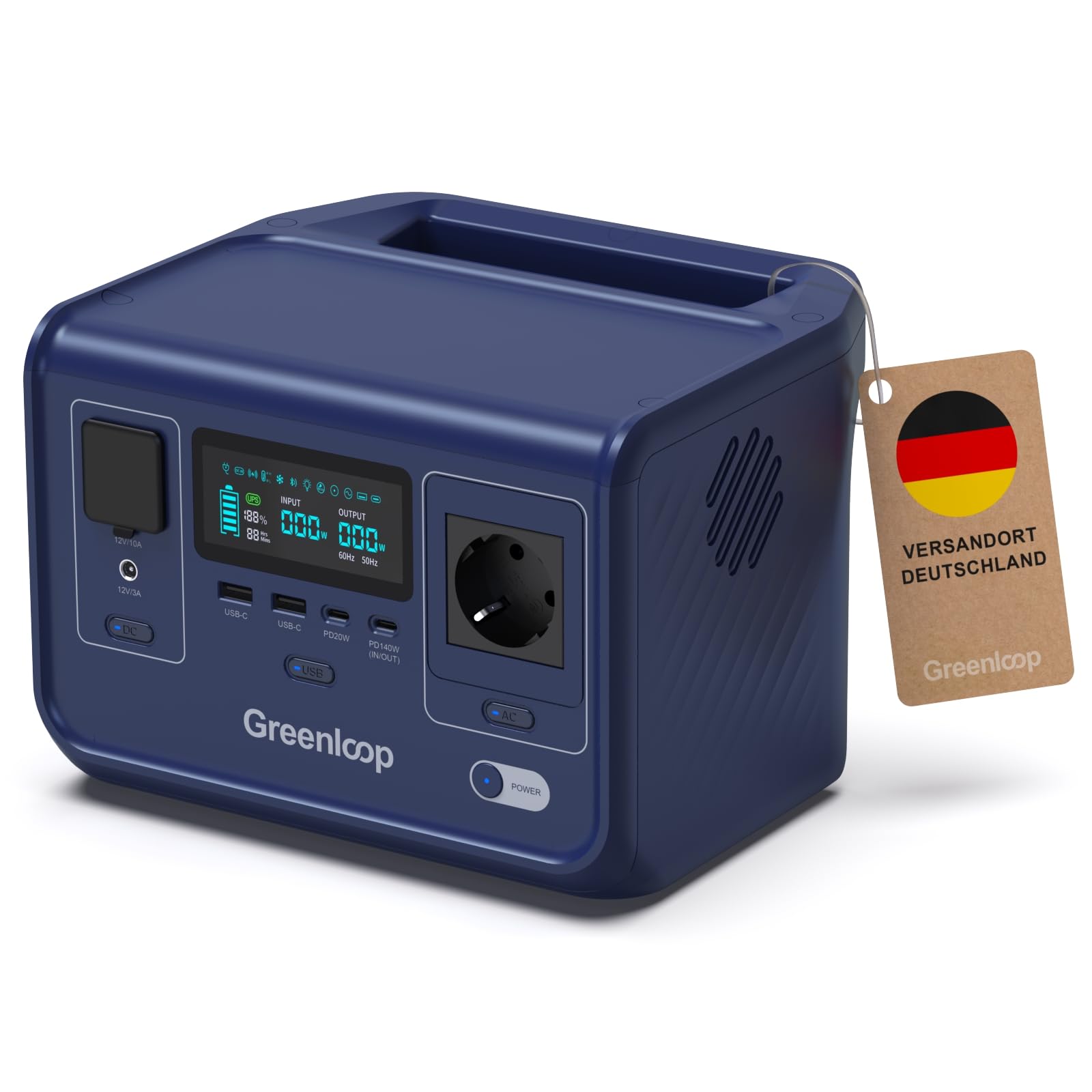 Greenloop Powerstation 300W (600W Spitze), 288Wh mit EVE LiFePO4 Zellen, Solar Generator mit 230V Steckdose, USV 10ms, USB-C PD140W, 7 Anschlüsse -– Tragbare Notstromversorgung für Camping