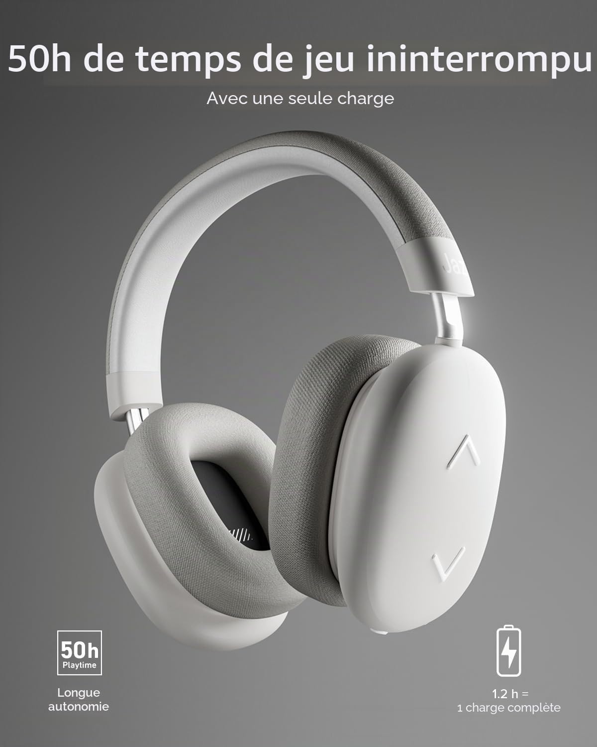 JAZ Pure Wave, Casque sans Fil Gaming on Ear, Jack 3.5mm Inclus | Faible Latence, Microphone Intégré, Câble de Recharge inclus, pour Smartphone, Tablette, Ordinateur, 50h de Lecture
