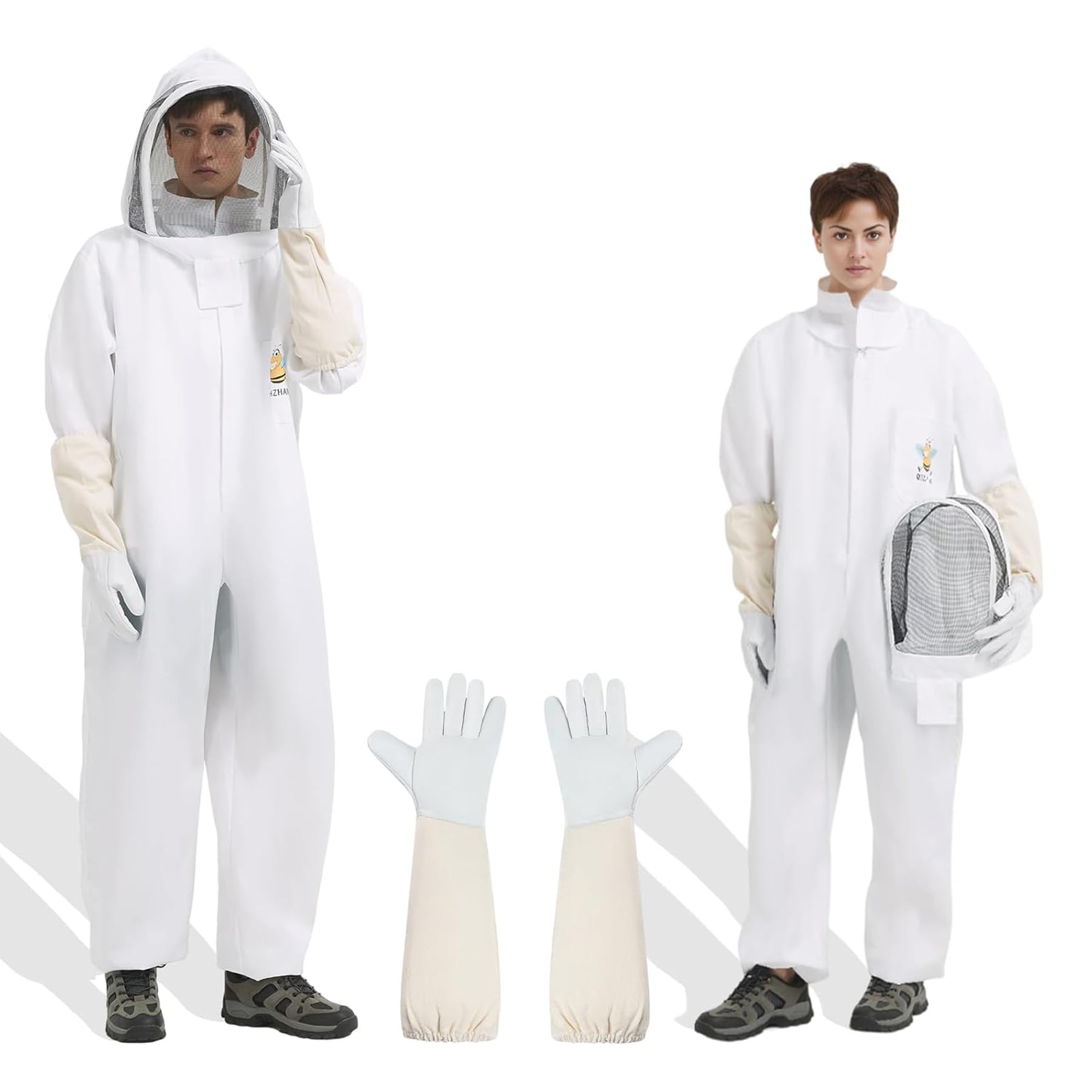 Bee Suit for Men Women Sting Proof, Polycotton Beekeeping Suits Beekeeper Costume&with Glove &Ventilated Hood, Bee Outfit for Backyard (XXL)