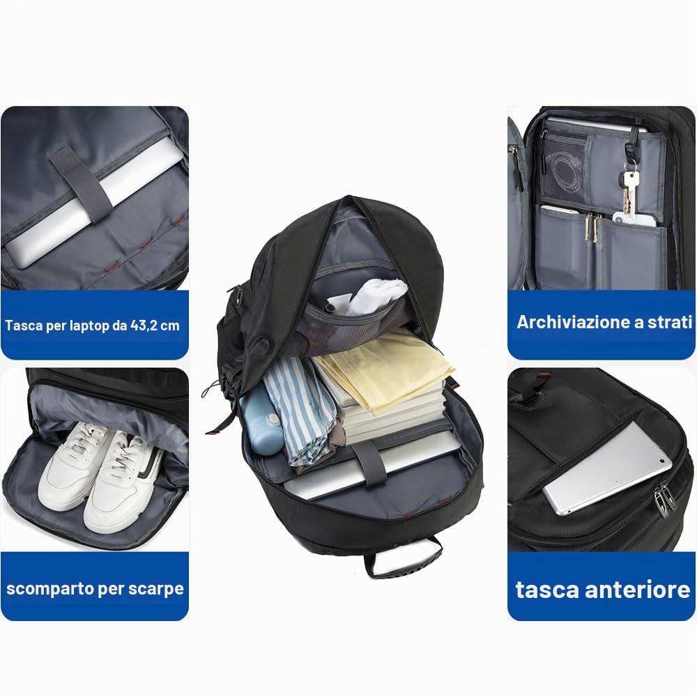 Zaino da viaggio da uomo, 60 l, 80 l, espandibile, impermeabile, 17 pollici