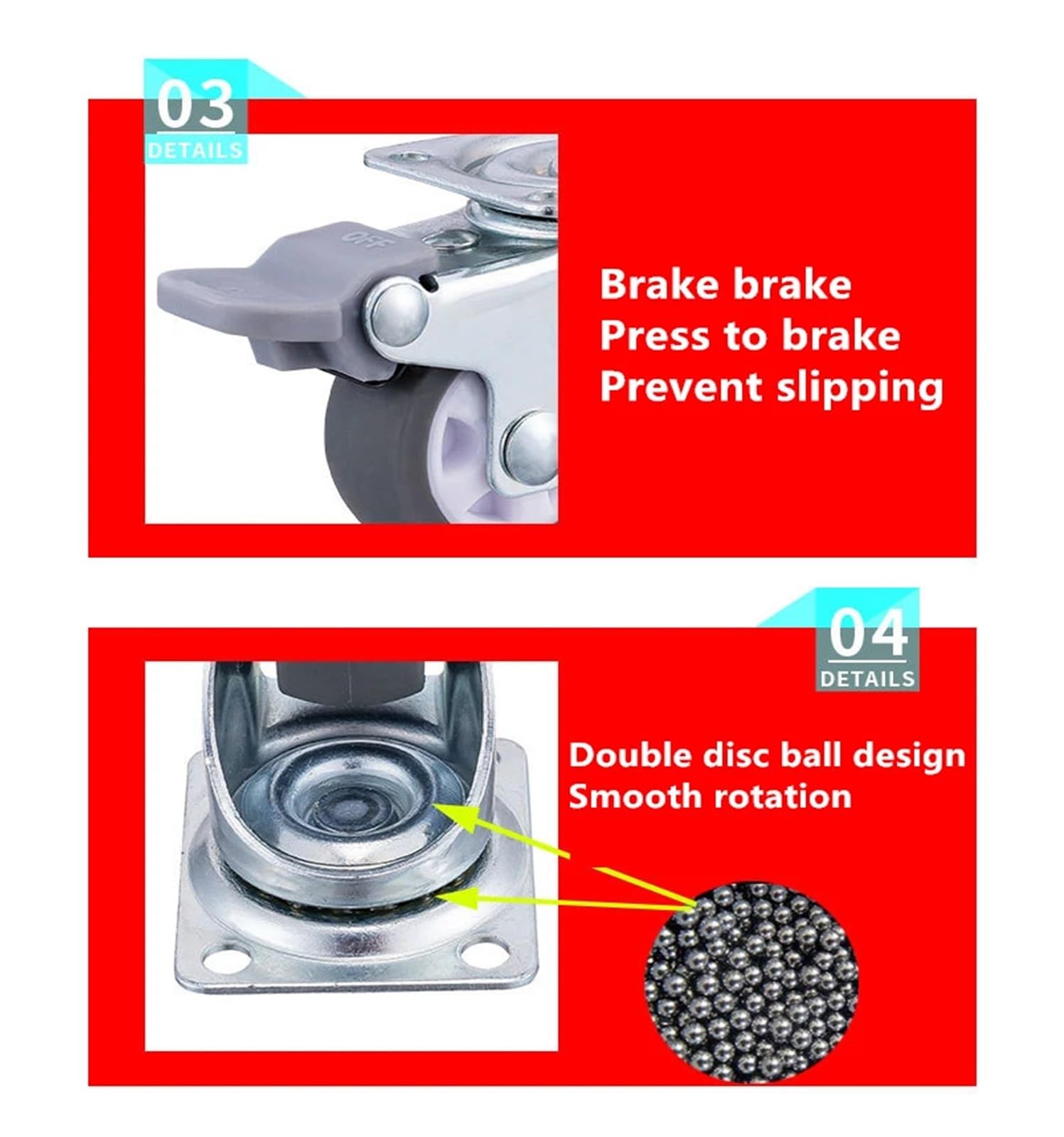 4 Confezione 1" 1.25" 1.5" 2" TPE Mini Vite Universale Ruote per carrelli con Freno Silenzioso Grigio Gomma Mobili Riscorrere Ruote per Mobilità fluida