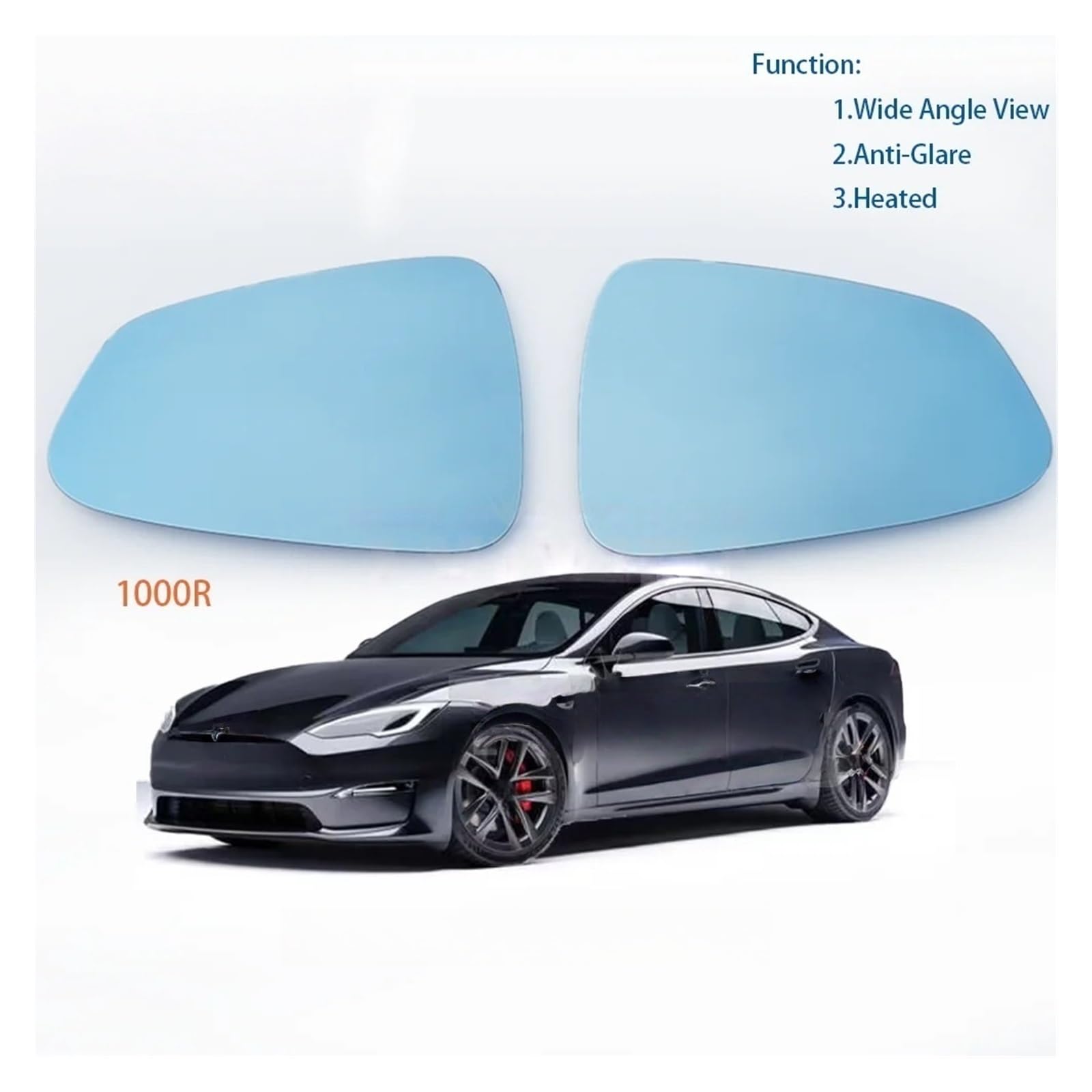 Lente vetro per specchietto retrovisore laterale reale 1000R per Tesla per modello S 2024 visione grandangolare antiriflesso(White mirror)