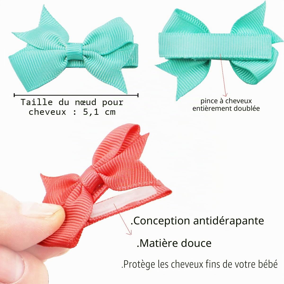 JOYOYO 50 pièces Pinces à cheveux pour bébé Nœuds en ruban, Mini nœud de 2 pouces Barrettes cheveux filles tout-petit