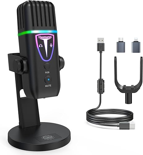 Micrófono para iPhone, micrófono USB con cancelación de ruido para computadora de PC, teléfono tipo C, silencio táctil, micrófono de control de eco