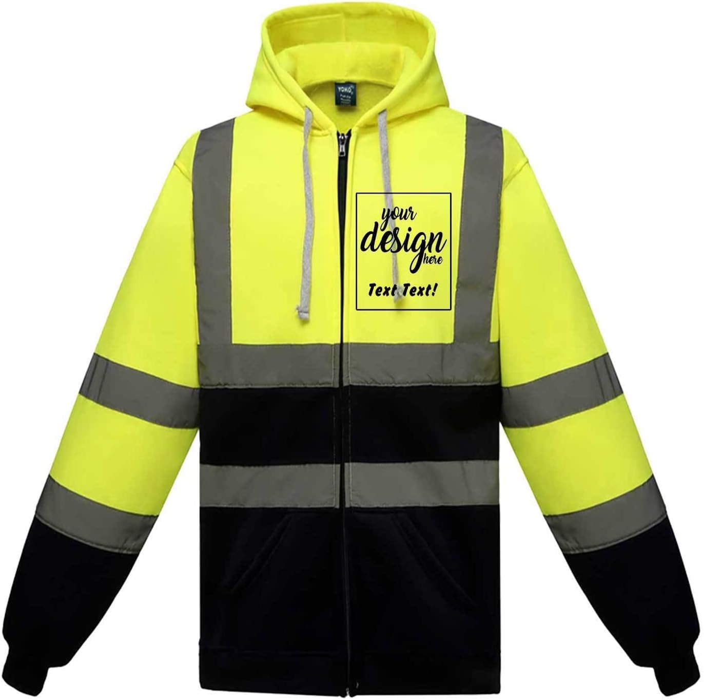 Custom Reflective Safety Jacket Fleece High Visibility Hoodie Customized Personalized Logo Zip Up Work Sweatshirt