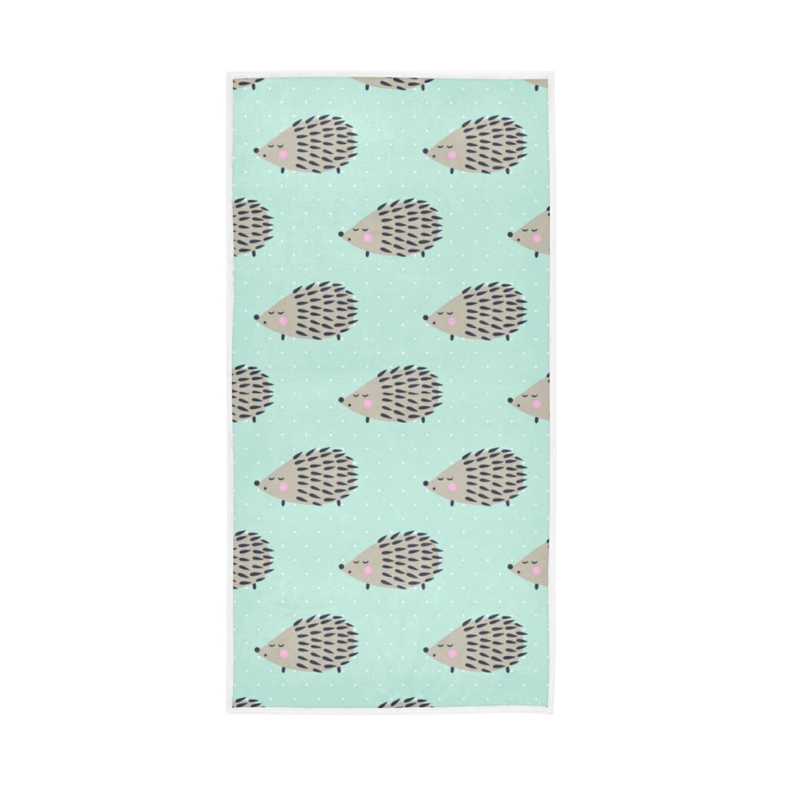 LSRCPD Seamless Hedgehogs on White Polka Dots Turquoise Background Soft Hand Bath Towel 30" x 15" Thin Fast Drying Absorbent Soft Towels for Kitchen Gym Spa Hotel Beach