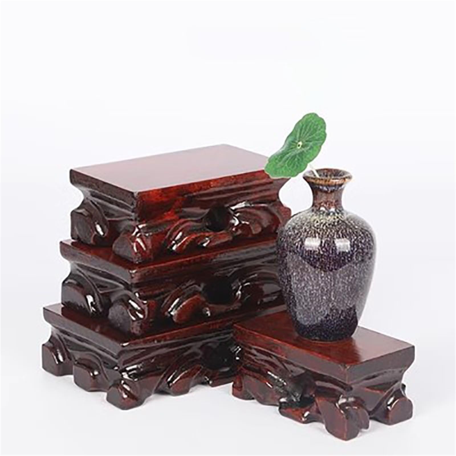 Stojak na rośliny ogrodowe Prostokątny korzeń rzeźbiony drewniany stojak na wazon, cokół do bonsai, dekoracja (średni)