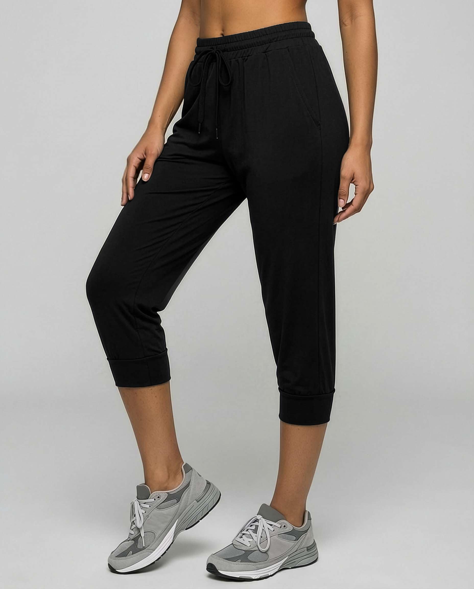 Real Essentials 3-Pack: Women's Capri Joggers Cuffed Athletic Casual Soft Sweatpants with Pockets (Available in Plus Size)