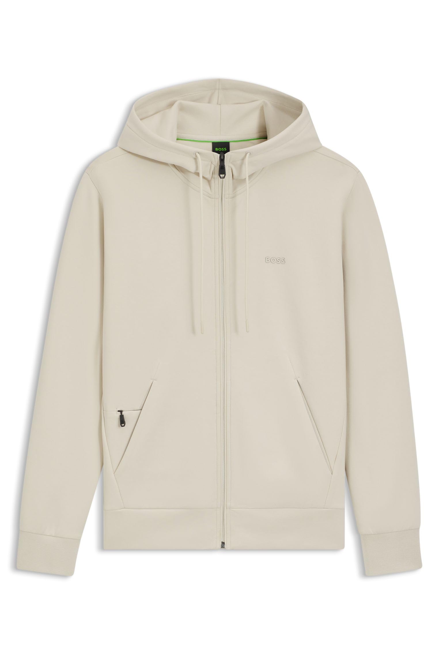 Boss Men's Open White Full Zip Hoodie Long Sleeve Cotton L