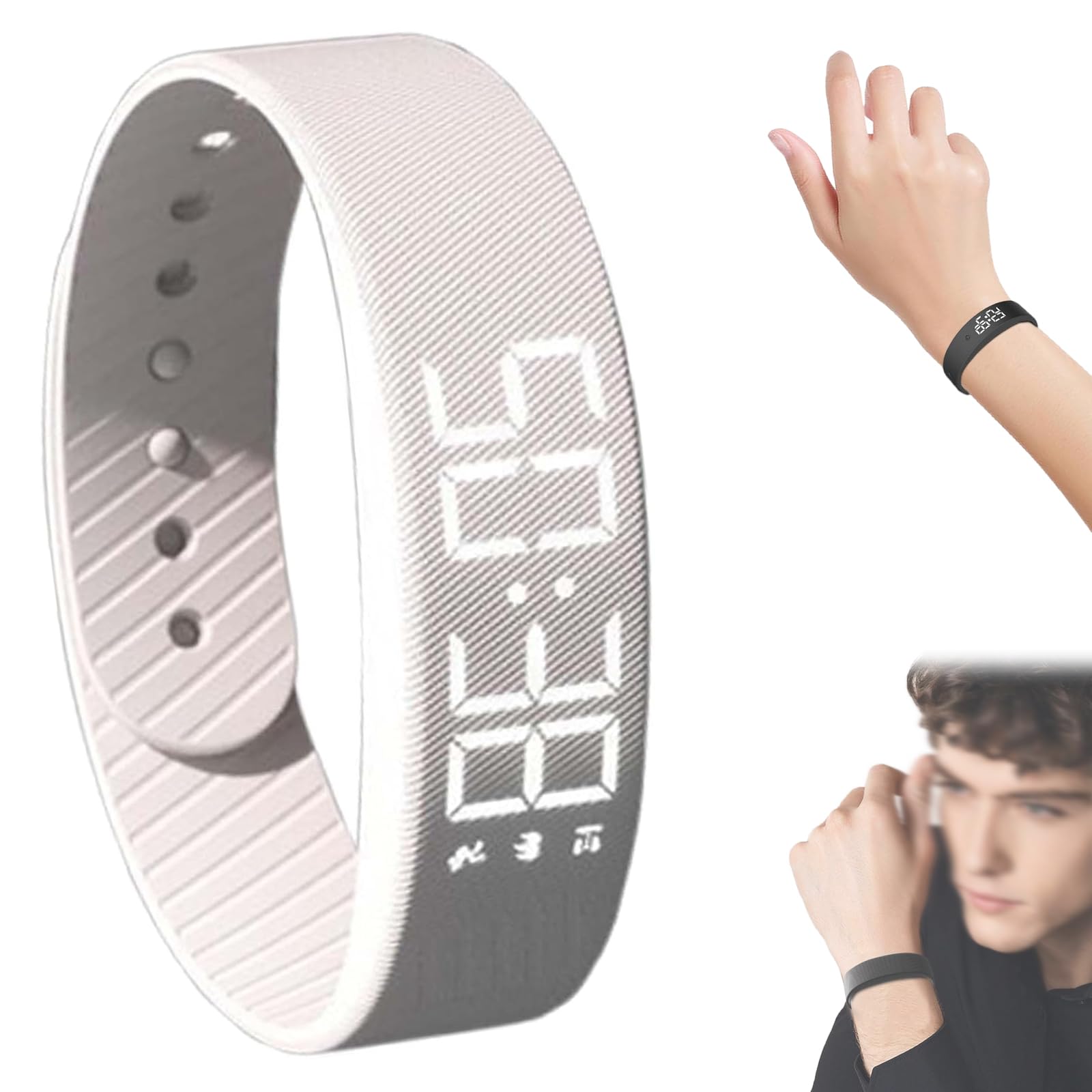Alarm Clock Watch, 2025 Silent Vibration Wake Up Wristband, Alarm Bracelet, Wake up on time, Feeling Refreshed for Deep Sleepers (White)