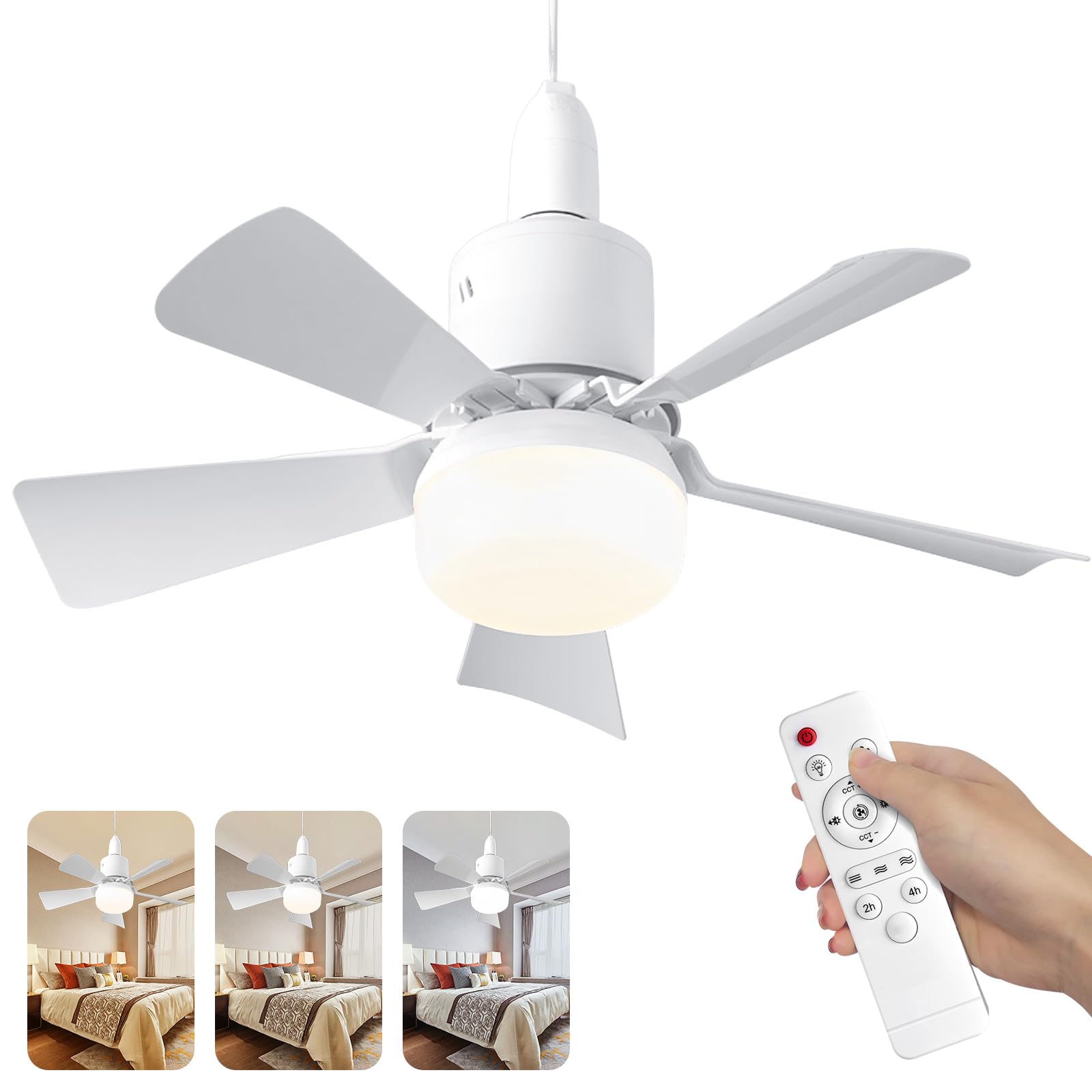 Ceiling Fans with Lights and Remote Control,E27 30W Ceiling Lights with Fan RC Timing, 3 Speeds 3 Colors (3000-6500K) LED Ceiling Light,,Timing, Modern Fan Lamp for Bedroom Living Room (White) — image 1