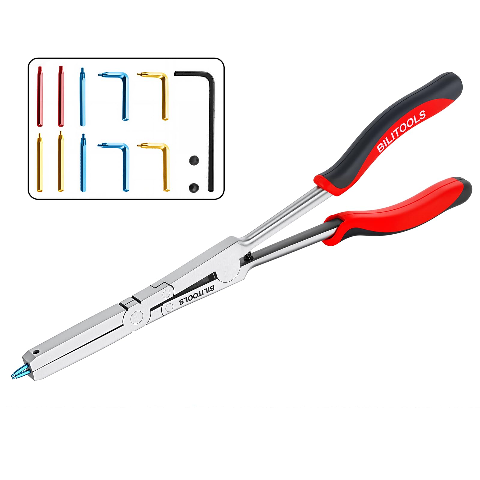 BILITOOLS Pinza extra lunga per anelli di sicurezza esterni da 33 cm, doppio snodo, ampia apertura a ganasce, per spazi ristretti e auto.