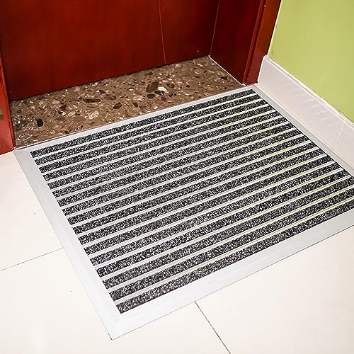 Felpudo grande para exteriores, 60 x 40 cm, de aluminio, para entrada, rasqueta, color negro