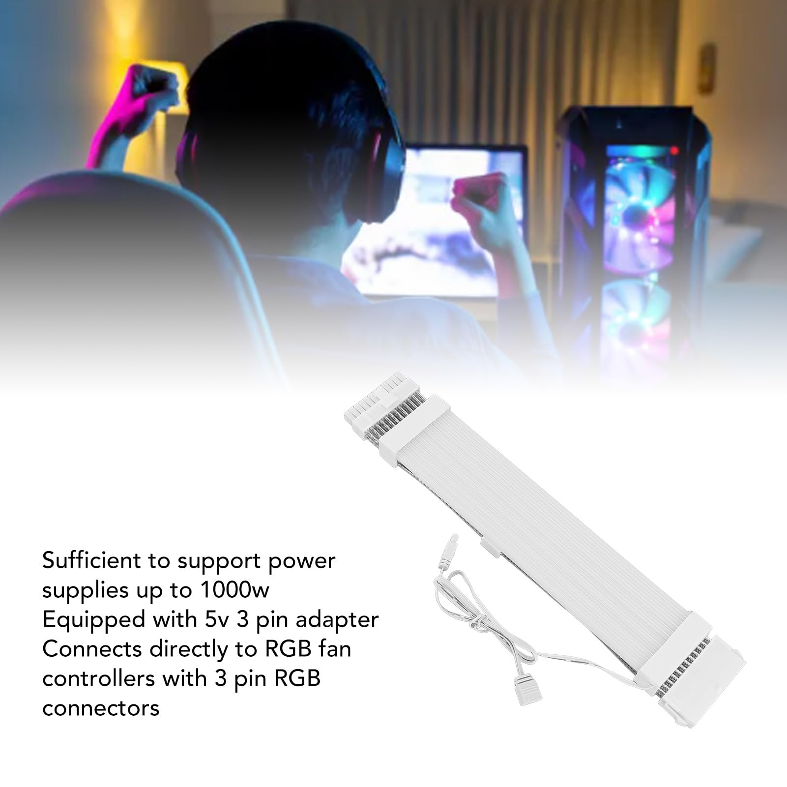 ARGB Neon Light Effect 24Pin Motherboard Power Extension Cable 8Pin Graphics Card Lighting Cable Support 5V 3Pin Sync 18AWG High Specification Power (-2612240183811)