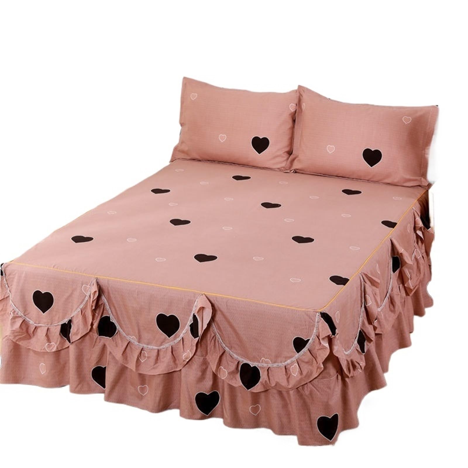 EJvkrbtx Ruffle Wrap Bedspread Set Bed Skirt 2 Pillowcases Printed Washable Soft Multiple Sizes(B,180x200cm)