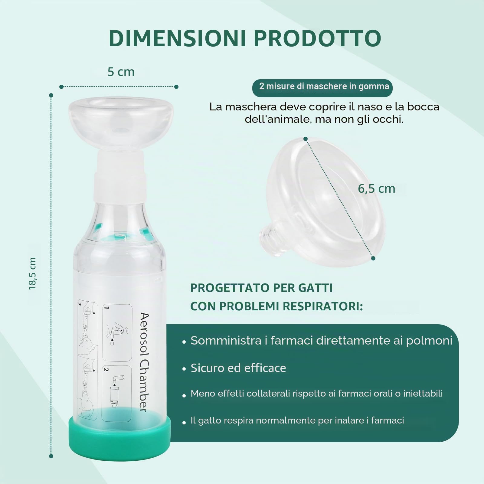 Supporto per inalatore manuale per gatti con 2 maschere per gatti aiuta a respirare e nella somministrazione di medicinali