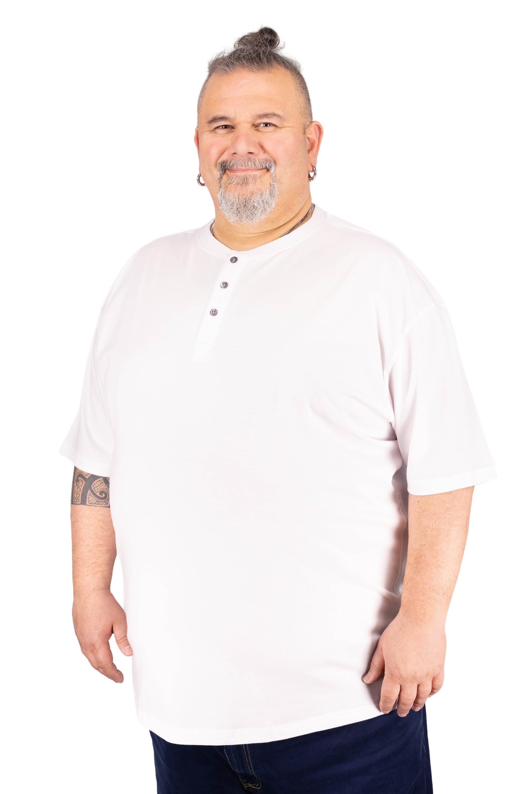 Adamo Men's White Serafino T-Shirt With Button Tape Regular Fit In Oversizes Up To 10XL