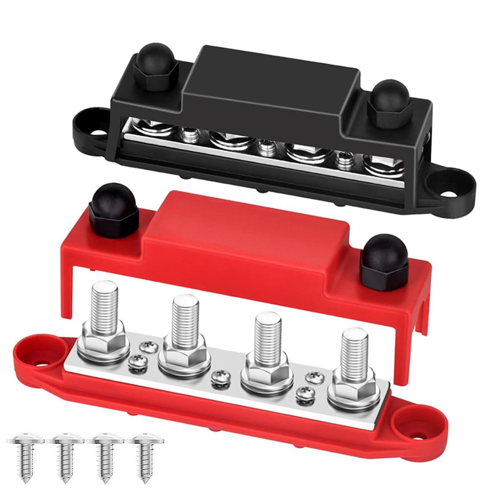 Gebildet Barra di Distribuzione Marina da 12V,Blocco di Distribuzione dell'alimentazione M8, 4 Pali,Max 48V,250A, Blocco di Giunzione per Terminali Della Batteria per Impieghi Gravosi,Con Copertura