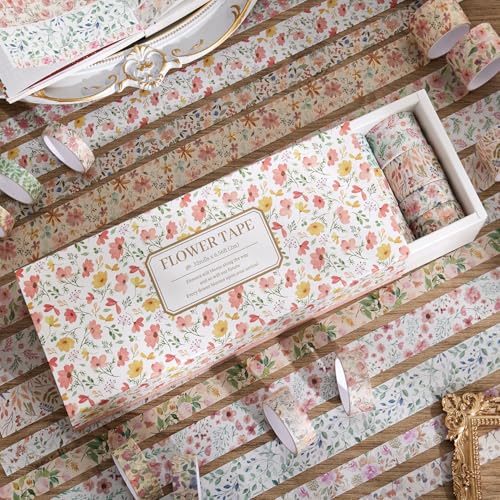 Image of PAGEMORE 32 Rolls Washi Tape Set, Colored Floral Decorative Masking Tape, Artists Tapes for Journaling, Junk Journal, DIY Craft Projects, Scrapbooking Supplies Decor