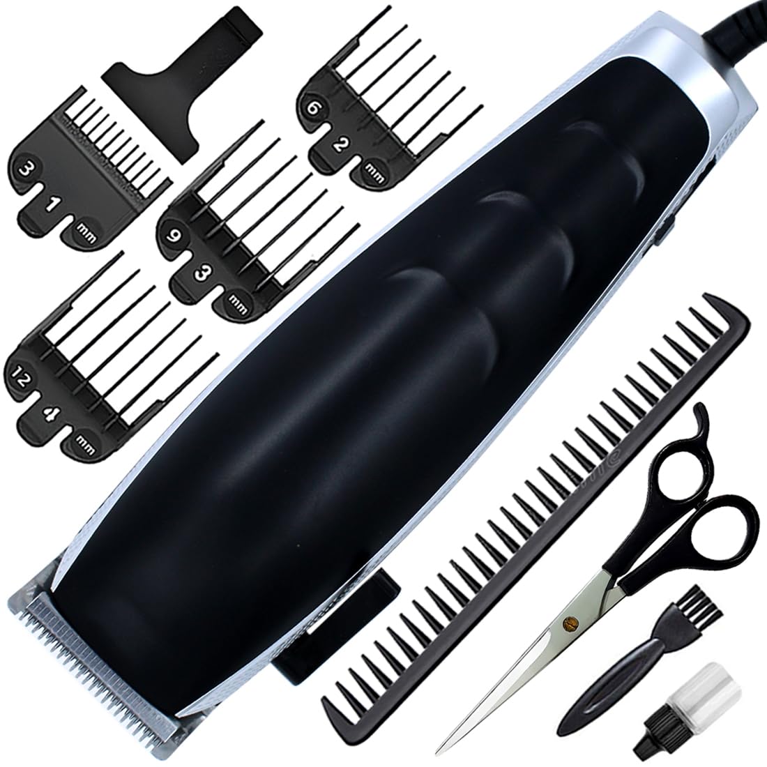 Men Titanium Wired Professional Fully Waterproof Hair Clipper Electric Low Noise Beard Moustache Trimmer Electric Razor 7 Length Settings (Multicolor) J6-image-15
