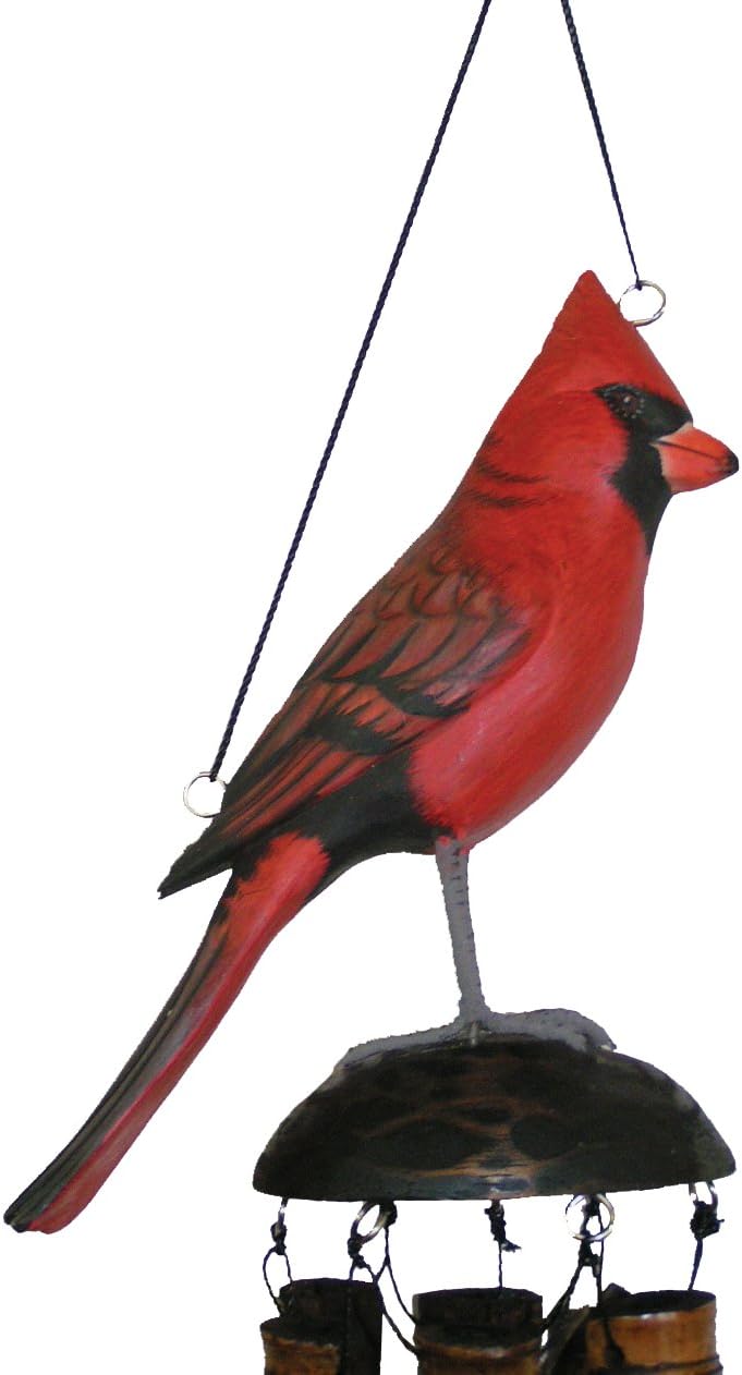 Cohasset Gifts Bamboo Wind Chime | #175CA | Cardinal Bamboo Wind Chime | Wood, Outdoor, Home Décor for Decks, Garden, Porch | Hand Painted Red |