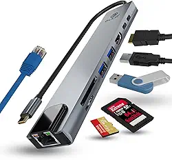 GUDZ Hub Adaptador USB Dockstation 8 em 1 HDMI 4K, RJ45, Leitor de Cartão SD, Micro SD, TF, USB 2.0, USB C. Para MacBook Pro/Air iPad Pro Notebook Windows Smartphone, iPhone | HUB USB 3.0 8 em 1|