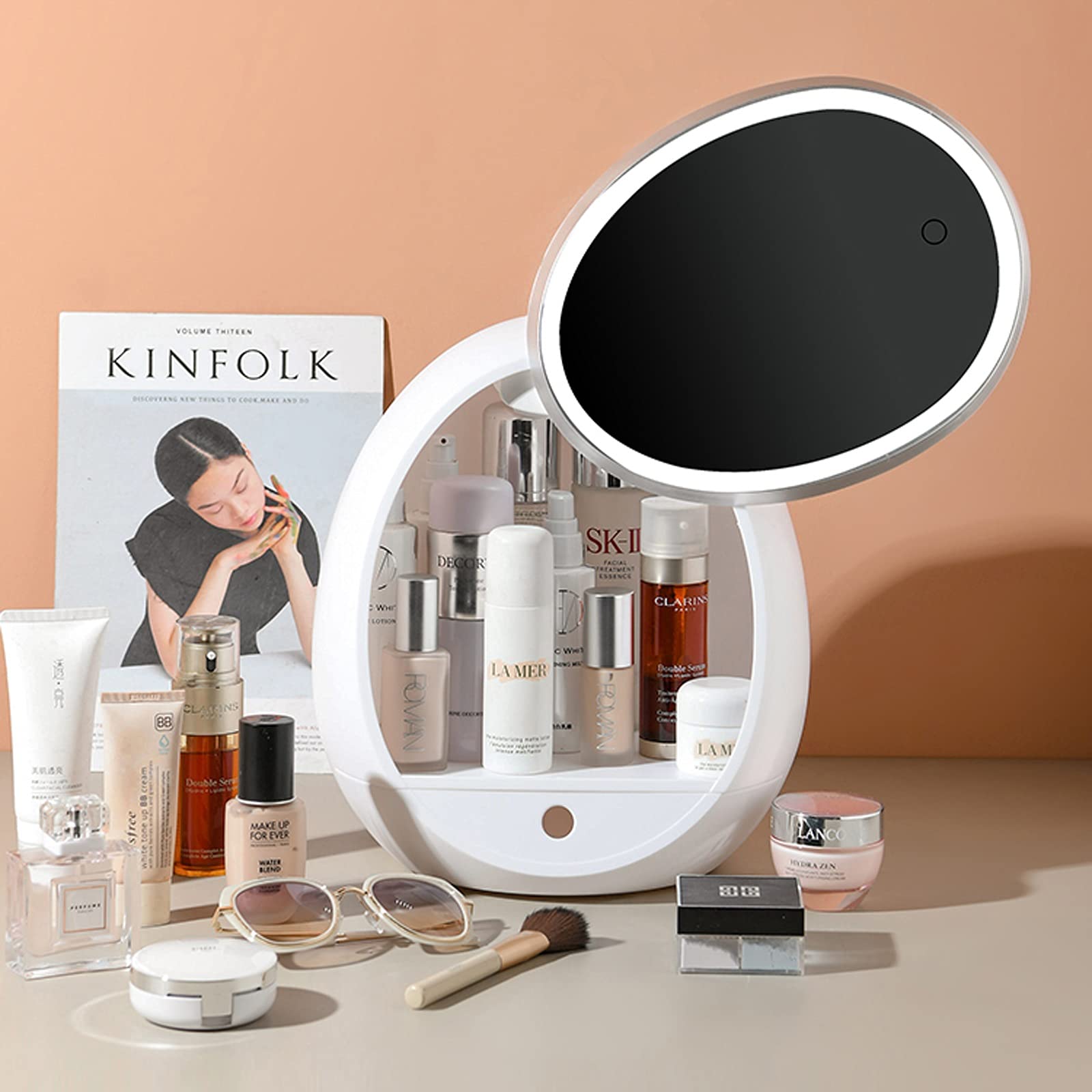 Organizzatore di trucco Organizzatore di trucco di grande capacità con regolabile PORTATO Mirror Custodie cosmetiche bianche for la camera da letto dei rossetti dei rossetti del controsoffitto Organiz