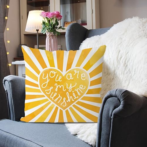 Qiyuhoy 091 Yellow Bedroom Decor Sun Sunshine You Are My Sunshine Summer Throw Pillow Covers,Sun Kids Teens Girls Room Classroom Decor Heart Cloud Lumber Decorative Pillow Case,18X18 Inch Behemian Pillowcase thumb #1