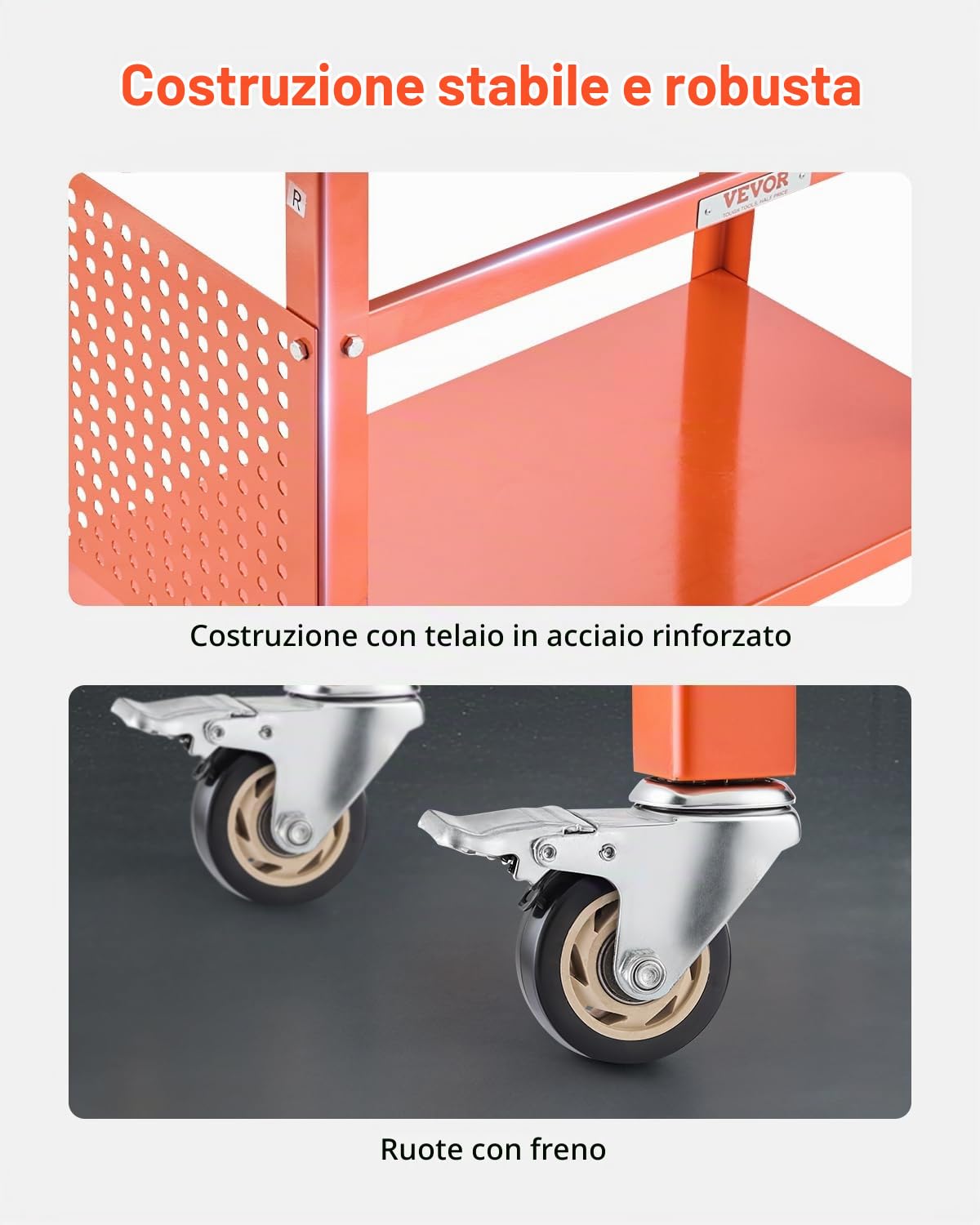 VEVOR Tavolo da Saldatura 1016 x 609,6 mm Banco da Lavoro in Acciaio Mobile, 4 Ruote (2 con Freno), Capacità Peso Statico 362,87 kg Pannello di Stoccaggio a Doppio Strato, Fori di Fissaggio 15,87 mm