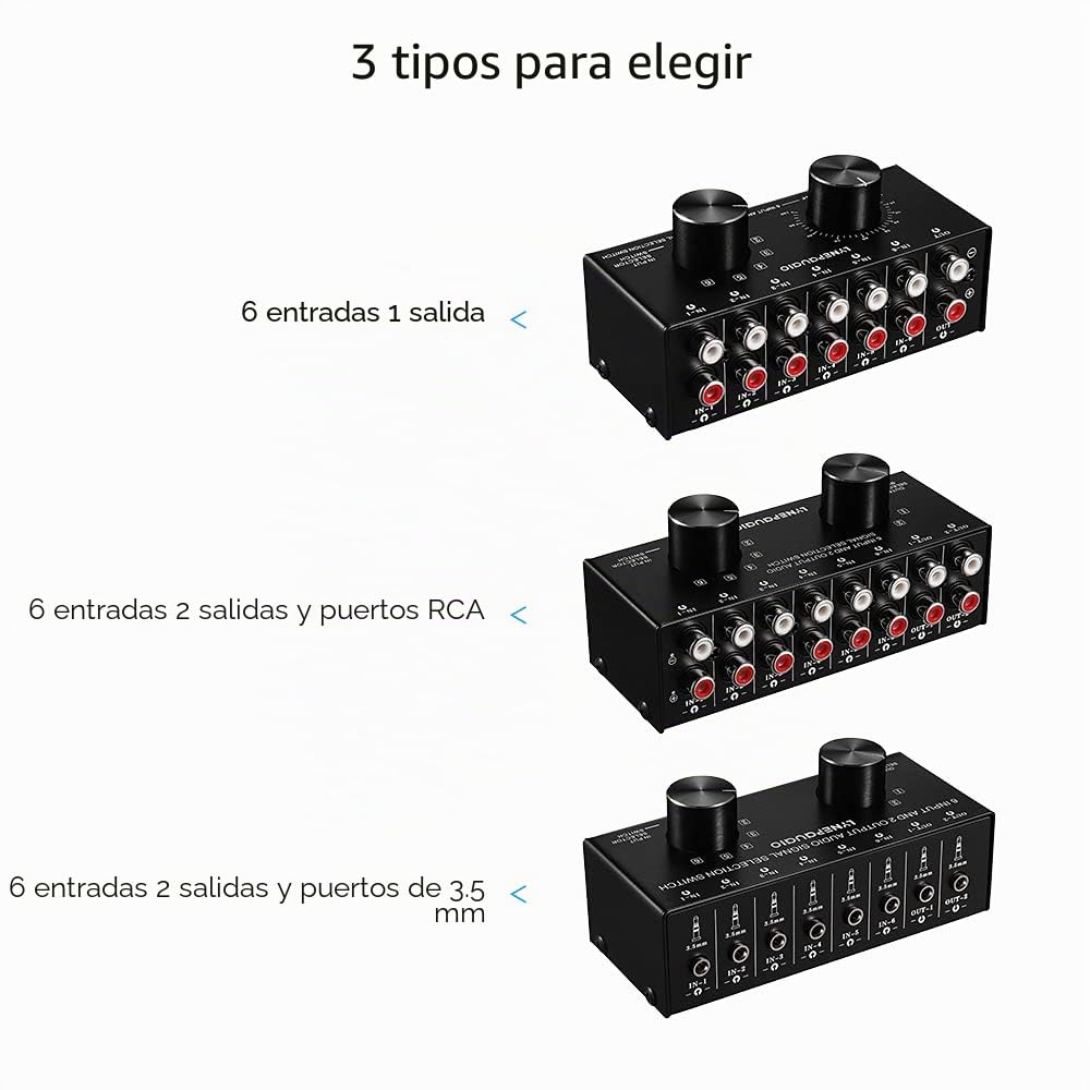 Conmutador de Audio Switch 6(2)-In-2(6)-Out,Caja de selección de señal de audio de dos vías Distribuidor divisor con entradas y salidas