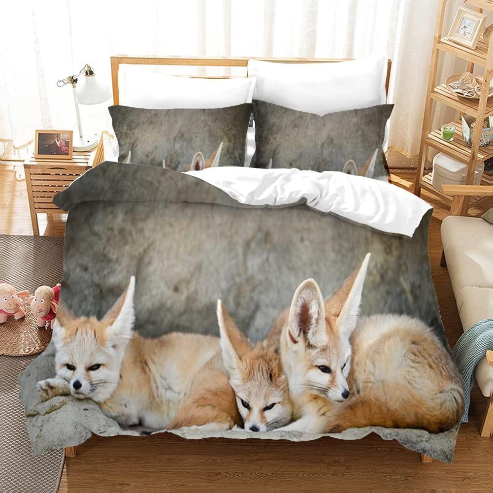 LMMSMGS King Size Duvet Cover Sets Fox Bedding for Kids Aldult Duvet Cover with Zipper Closure Hypoallergenic Microfiber Quilt Cover 90.5"x 86.6" + 2 Pillowcases 19.7"x 29.5"