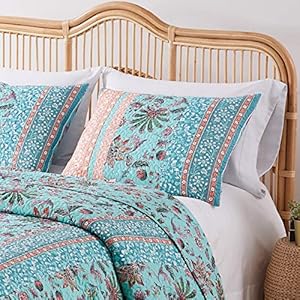 Greenland Home Barefoot Bungalow Audrey Reversible Quilt Set 3 Piece KingCal King Turquoise