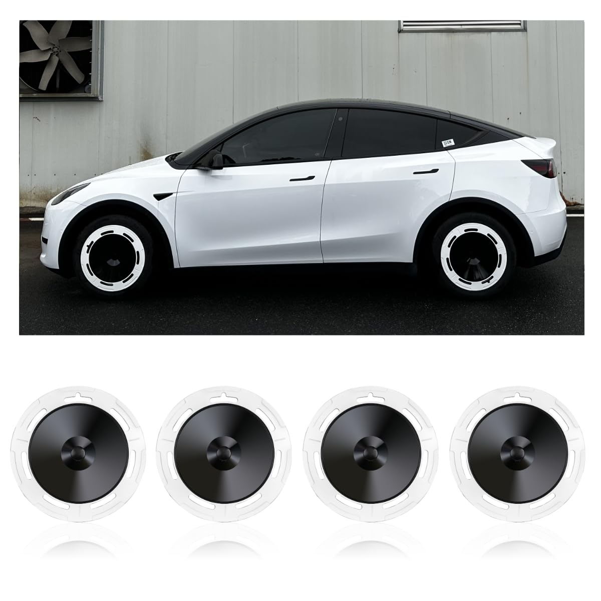 NTPRTSK Tesla Model Y Wheel Covers 19 Inch Hubcaps 2020-2023 Black White Color Block
