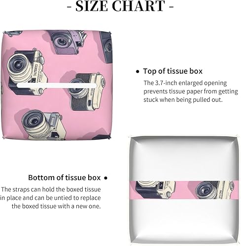 Miniatura 4 de Leather Tissue Box Cover Square - Retro Camera Pink Print Tissue Box Holder Paper Case, Organizer Dispenser for Modern Home & BathroomOfficeRoom