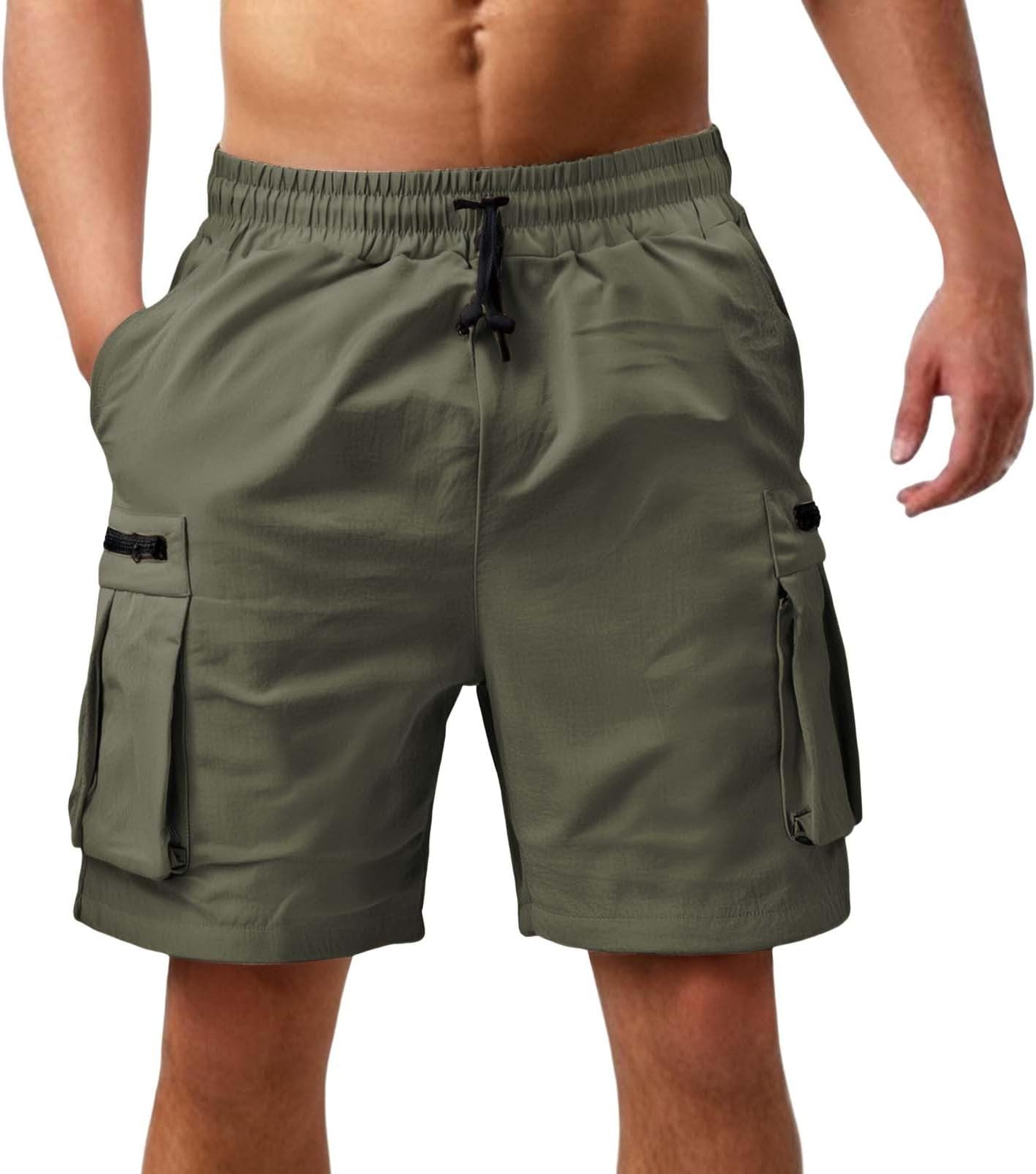 Cargo Shorts Men's Summer Short Cargo Trousers with Drawstring Multiple Pocket Work Trousers Casual Overalls Breathable Sports Trousers Comfortable Jogging Bottoms Vintage Men's Shorts
