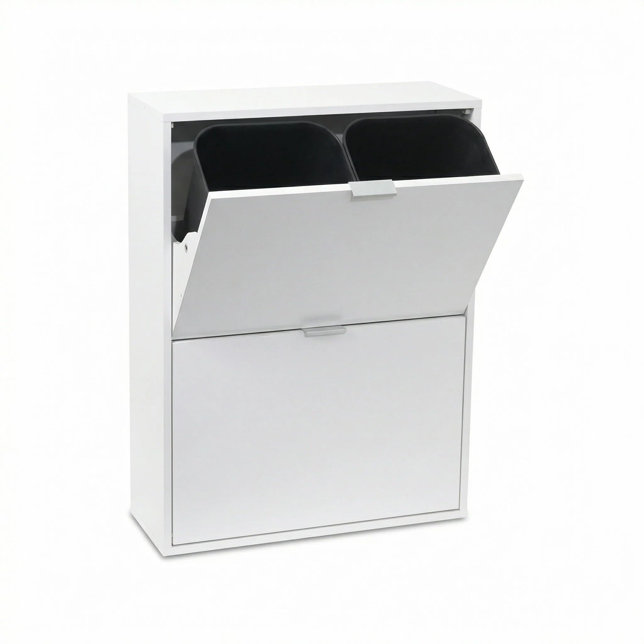Mülleimerschrank Mülltrennsystem 4fach, Müllschrank Organizer für Küche, Abfalleimer Küche mit 4×10L, Mülleimer ausziehbar unter Spüle Alternative Weiß